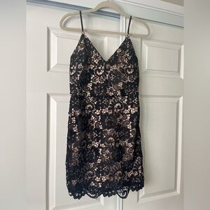 Express Black Lace Dress with Nude Underlay
